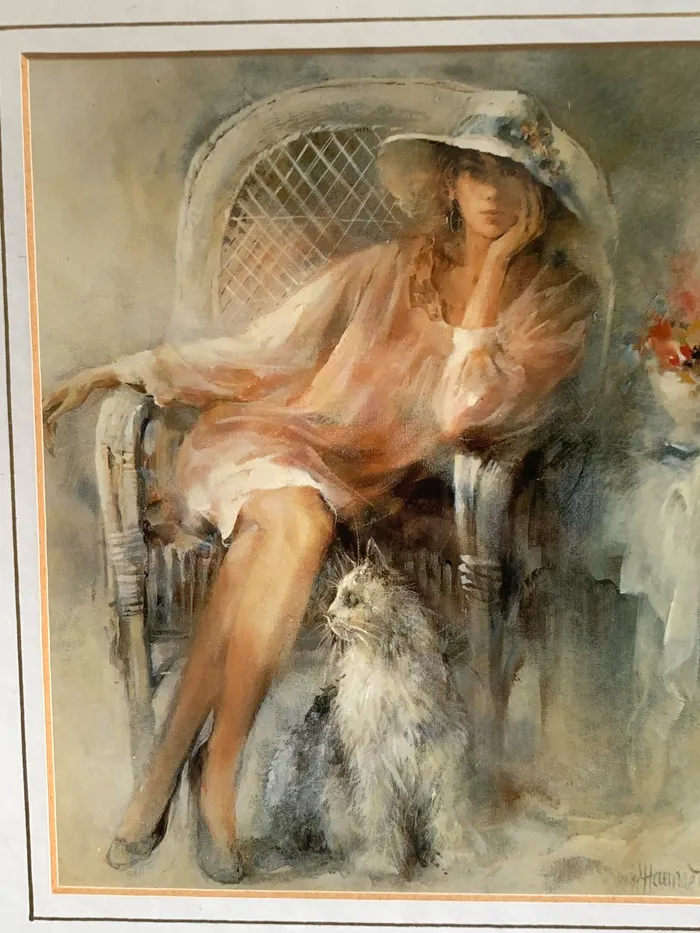 ウィリム・ヘンラート リトグラフ プリント 猫 女性 ヴィンテージ