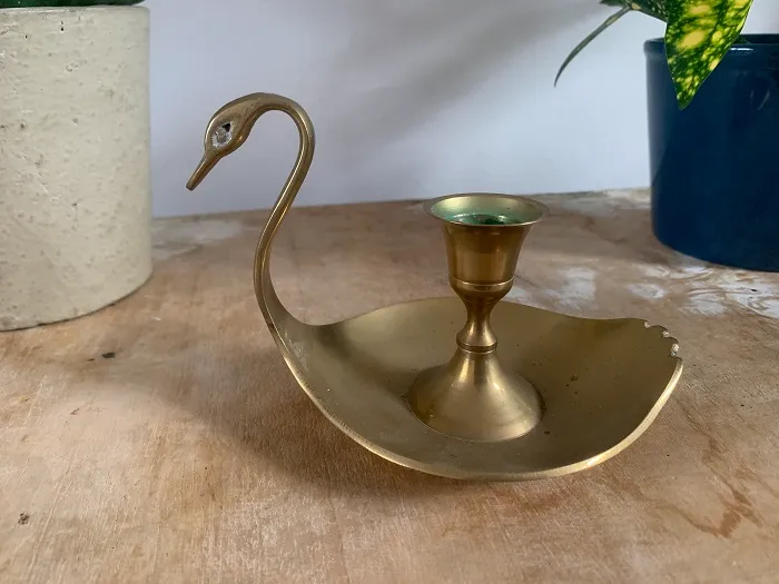 白鳥 スワン キャンドルホルダー アンティーク 真鍮 | Blue Swallow