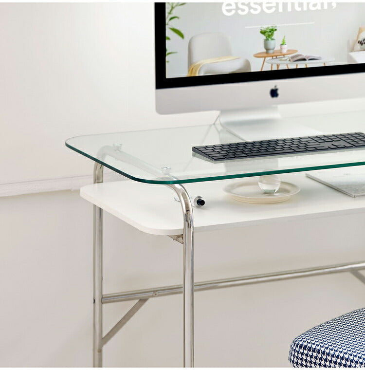 roomnhome ぺブル ガラスデスク 100cm 収納棚デスク デスク パソコン