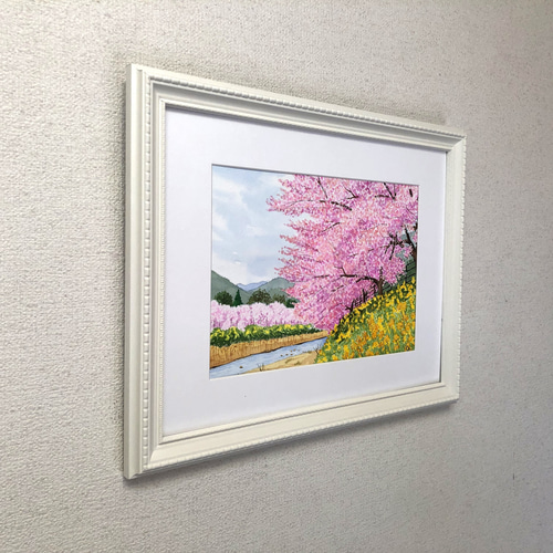 河津桜」透明水彩画 原画 風景画 額縁付 A4サイズ 絵画 Oni 通販