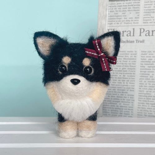 ロングコートチワワ(黒)の羊毛フェルト 犬 羊毛フェルト chai♡hima