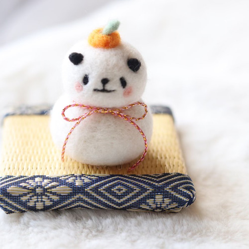 creema限定 受注製作 鏡餅パンダ 羊毛フェルト 羊毛フェルト ぱんだ