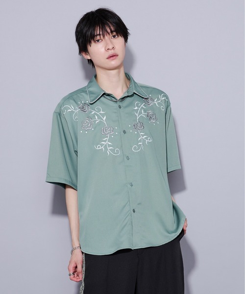 ローズ刺繍パイピングシャツ（シャツ/ブラウス）｜Ellno Loset（エルノ