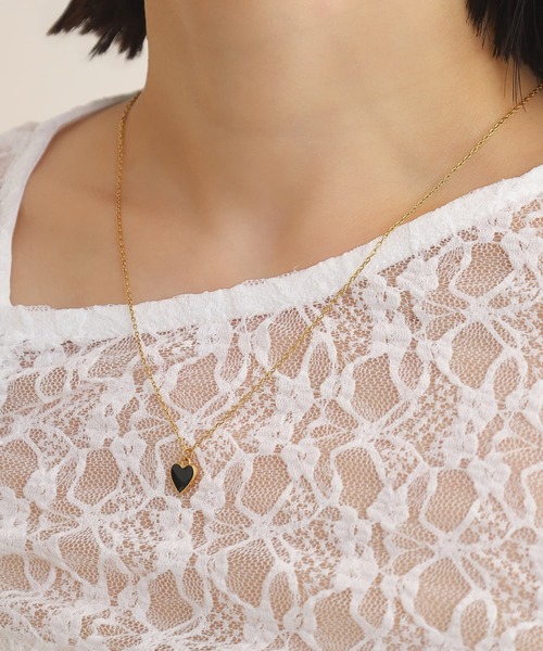 WEB限定】“Moment”ハートネックレス/ブラック/サージカルステンレス