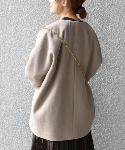 セール】SHIPS any: SORONA ノーカラー ミディ コート（ノーカラー