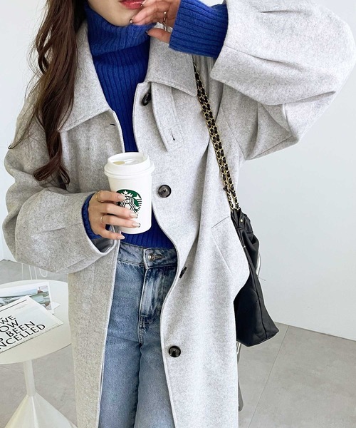 セール】2WAYアレンジカラーフェイクウールロングコート（ステンカラー