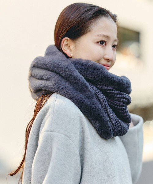 セール】ニット × ファー スヌード（ネックウォーマー/スヌード