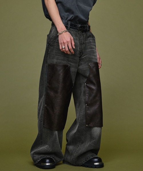 13oz double knee design faded baggy denim / 13ozダブルニーデザイン