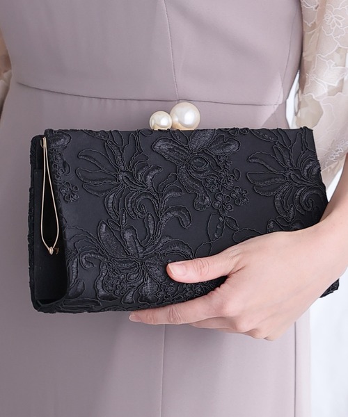 フラワー刺繍コードレースクラッチバッグ 結婚式 同窓会 オケージョン