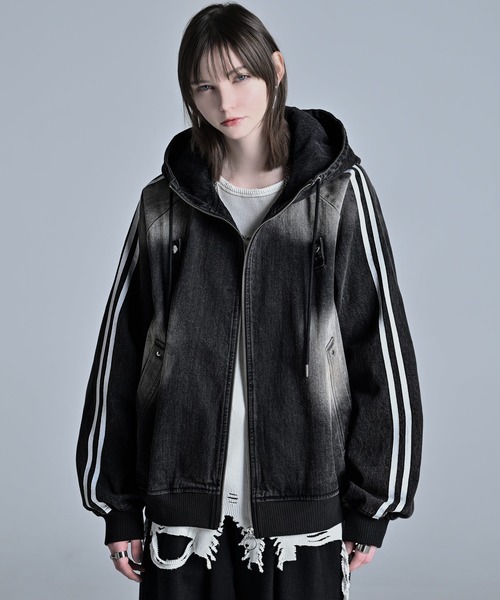 セール】line sleeve track zip parker jacket / ラインスリーブ