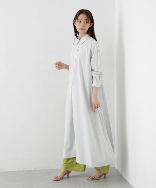 ZOZO限定】ストライプAラインロングシャツワンピース（シャツ