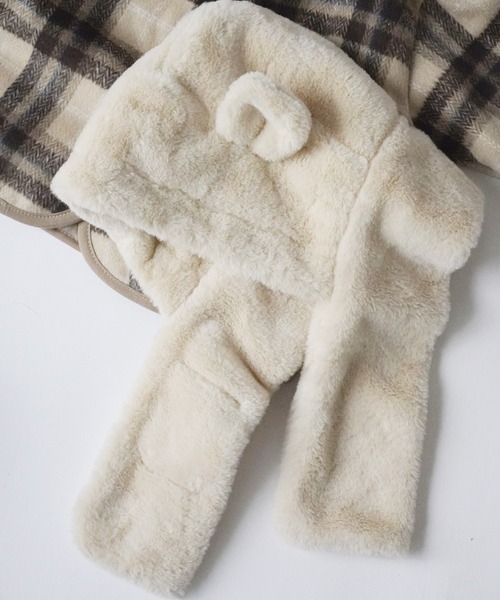 ふわふわ くま 耳付き フード ファー マフラー (KIDS) #（マフラー