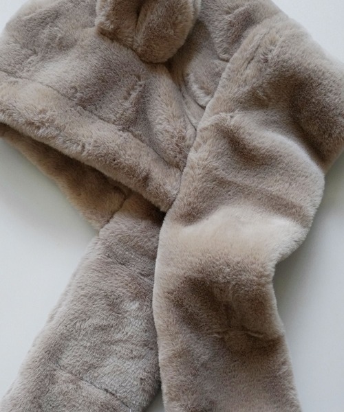 ふわふわ くま 耳付き フード ファー マフラー (KIDS) #（マフラー