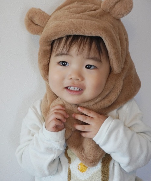 ふわふわ くま 耳付き フード ファー マフラー (KIDS) #（マフラー