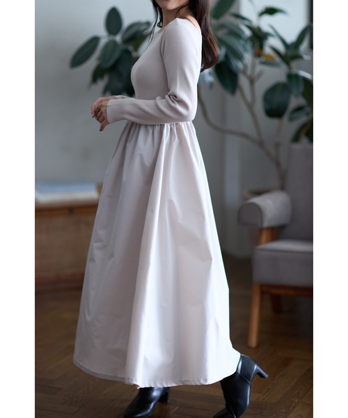 前後2WAYシャリニットドッキングワンピース（長袖）（ワンピース