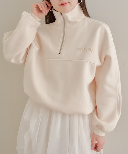 パイピング刺繍ハーフジップスウェット（スウェット）｜Chico（チコ