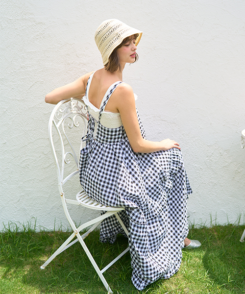 セール】ギンガムチェックキャミワンピース【韓国ファッション