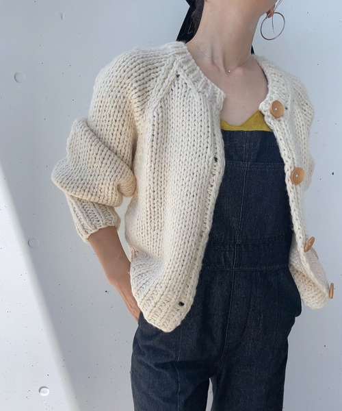 セール】ハンドニットウールブレンドカーディガン（comochi original