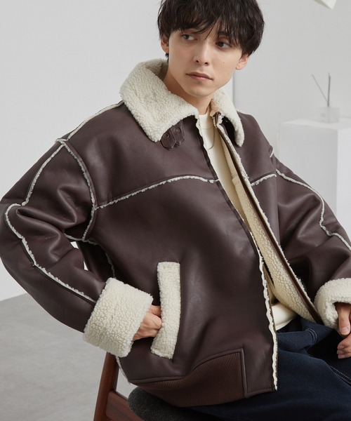 セール】オーバーサイズ裏ボアフェイクムートンジャケット（ムートン