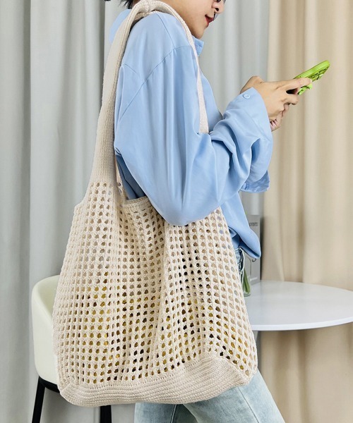 セール】トートバッグ 編みバッグ ニットバッグ夏（トートバッグ