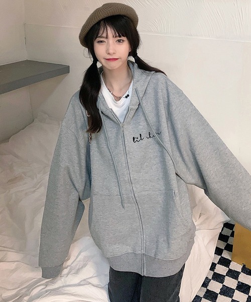 セール】ミニロゴプリント オーバーサイズ 長袖 フーディ スウェット