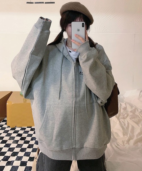 セール】ミニロゴプリント オーバーサイズ 長袖 フーディ スウェット