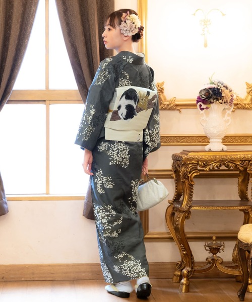 セール】レディース 洗える着物 単品 袷着物 M/L サイズ かすみ草に