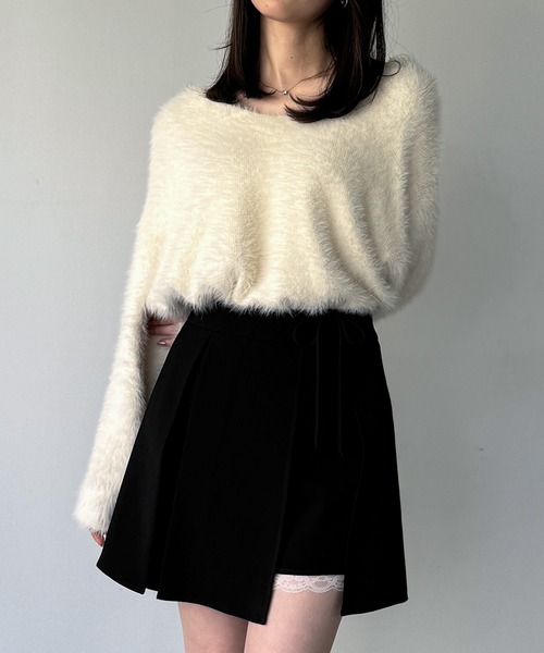 セール】サイドリボンラップ風プリーツレーススカパン（スカート