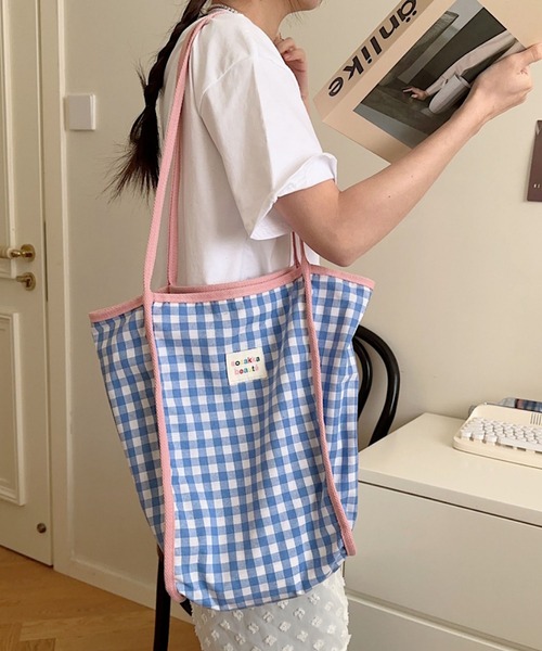 FReePLACe/大容量ギンガムチェックトートバッグ X12362（トートバッグ