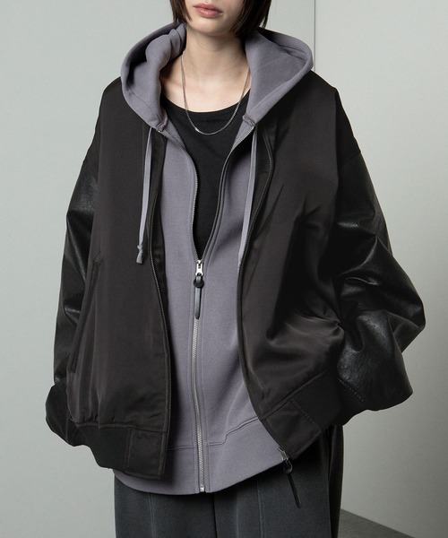 Alfred Alex】'huge sizing' サテンコンビ オーバーサイズジップ