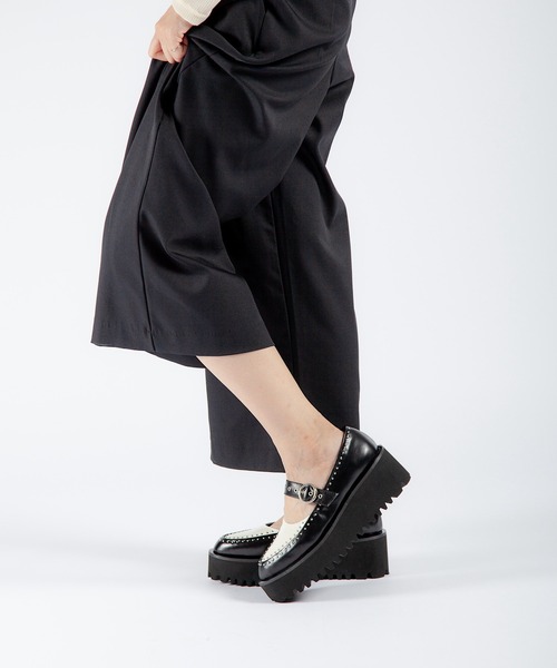 本革/厚底/6cm】スタッズデザイン 厚底メリージェーンシューズ ALL