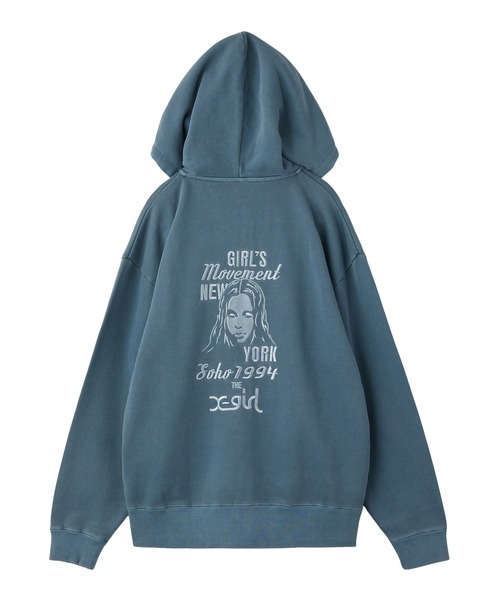 MIX LOGO & FACE FADED ZIP UP SWEAT HOODIE（パーカー）｜X-girl