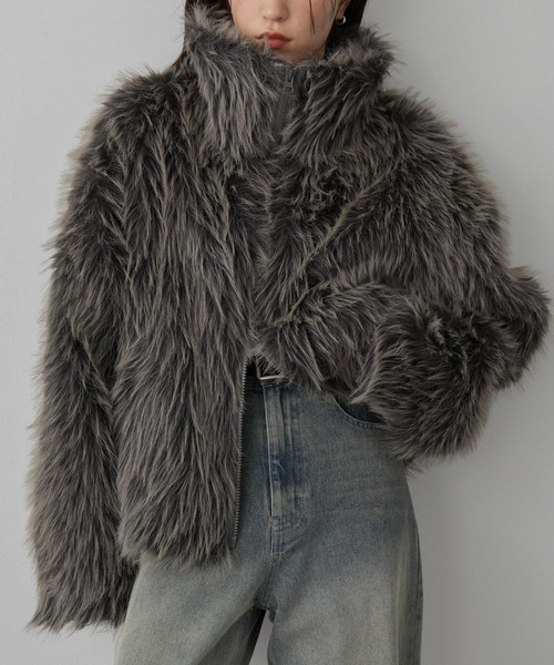 セール】【nui nullu】スタンドカラーボリュームファーショート