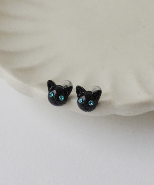 セール】アンティーク風 ビジューアイ キャット ピアス / 猫 #（ピアス
