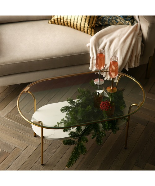 レガート コーヒーテーブル S ゴールド×マーブル （W750）（家具