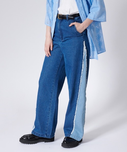 セール】FRINGE BICOLOR DENIM PANTS / フリンジバイカラーデニム