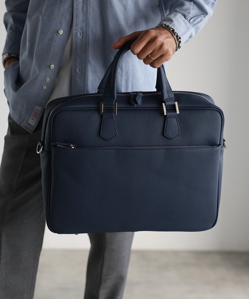 グッシオウォーモ】ダブルジッパー レザーブリーフケース（ビジネス