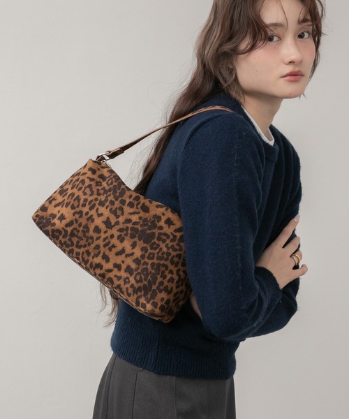 セール】ワンハンドルレオパード柄スエードショルダーバッグ