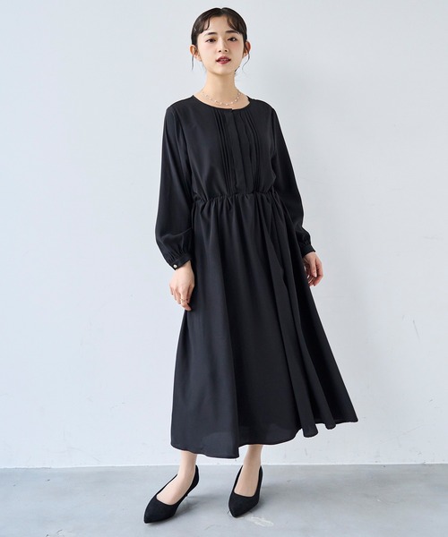 ノーカラータックデザインワンピース 【セレモニー/オケージョン