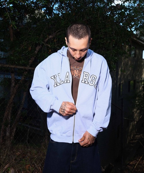 PERFORATED LEATHER LOGO ZIP UP HOODED SWEATSHIRT（パーカー