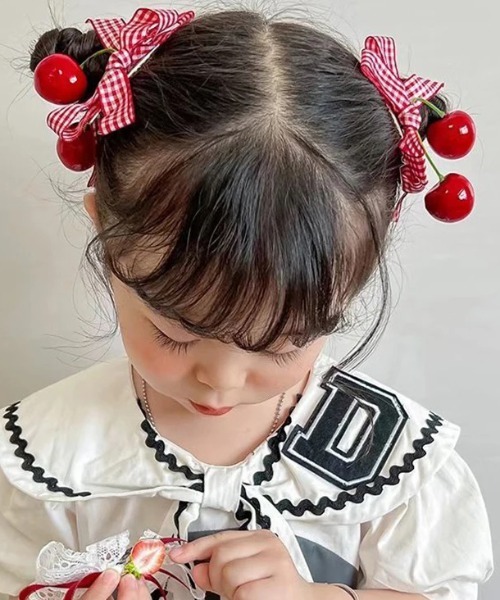 さくらんぼ リボン ヘアクリップ / 2ピース_（バレッタ/ヘアクリップ