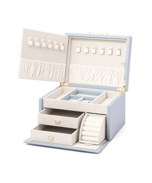 エンブロイダリーフラワー ジュエリーボックス L ブルー（収納グッズ