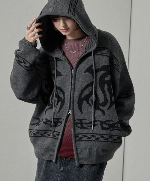 セール】【Alfred Alex】トライバル ローゲージ オーバーサイズ ジップ