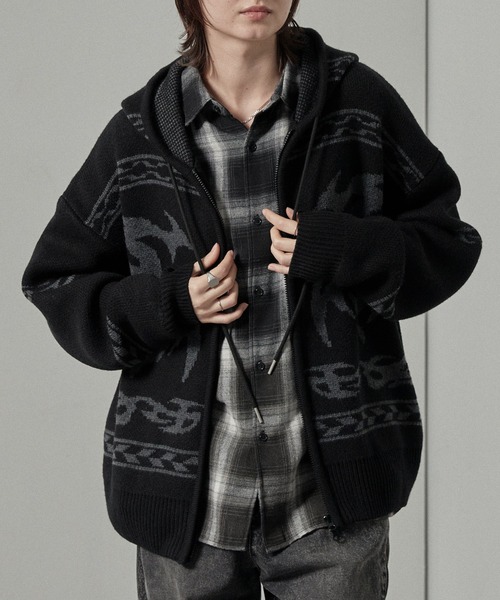 セール】【Alfred Alex】トライバル ローゲージ オーバーサイズ ジップ