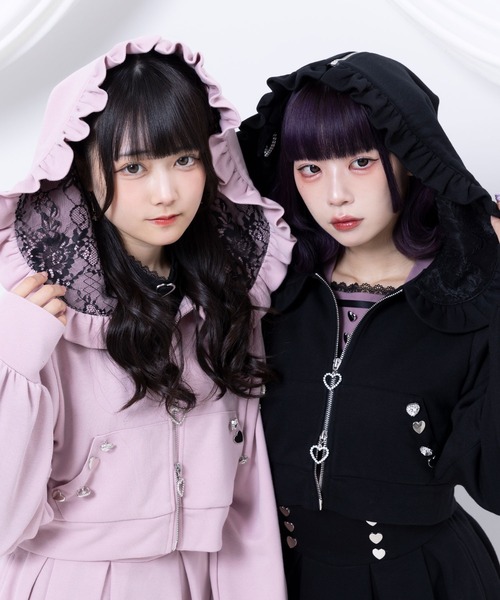 DearMyLove（ディアマイラブ）の「ハートビジューフリル2wayパーカー