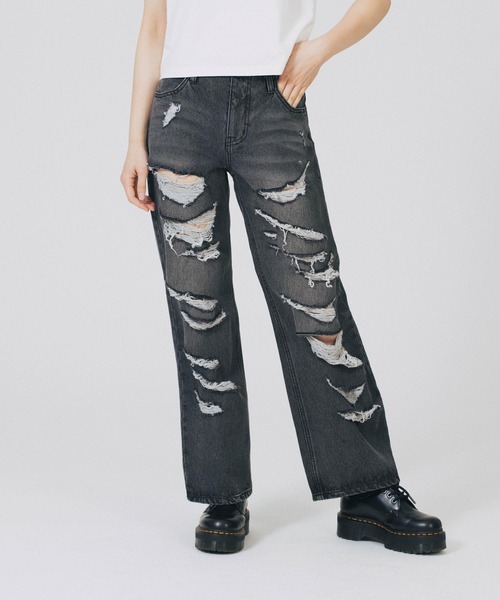 X-girl（エックスガール）の「RIPPED DENIM PANTS（デニムパンツ