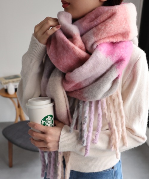 ♡確認用♡フリースマフラー♡ピンク♡ハンドメイド ♡フリル♡ モヘアライク チェックマフラー ピンク | Francfranc（フランフラン