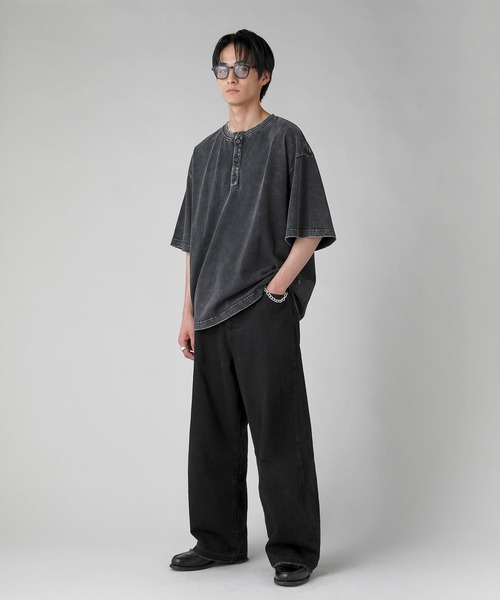 セール】ヴィンテージ加工半袖ヘンリーネックTシャツ（Tシャツ