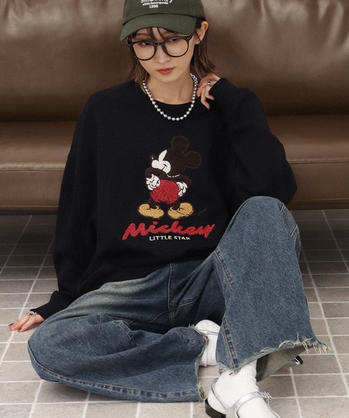 セール】【Disney/ディズニー】サガラ刺繍 裏毛 クルーネック