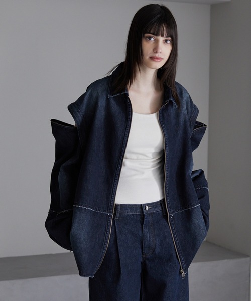 セール】Shoulder ZIP cut-off vintage make denim jacket/ ショルダー